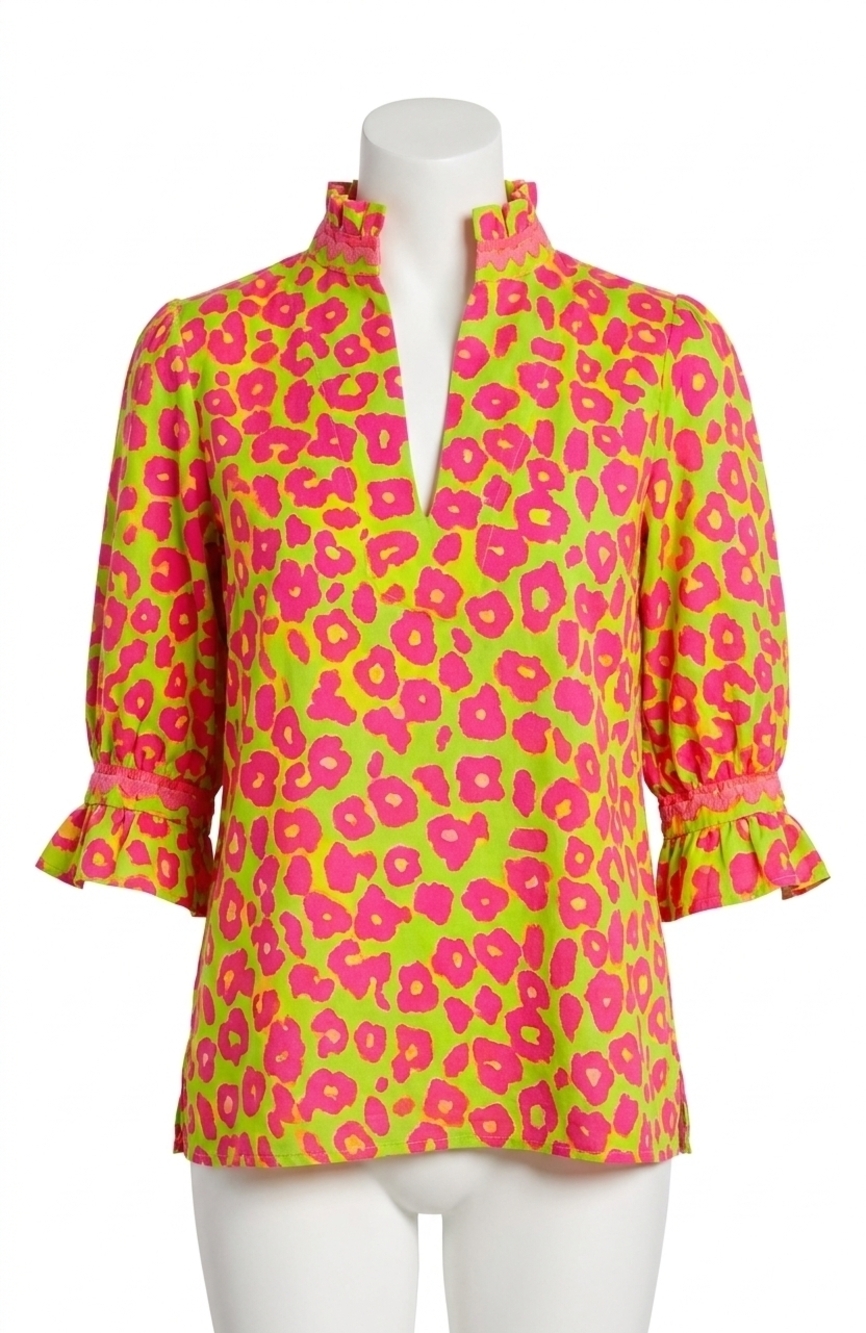 NEW GRETCHEN SCOTT me jane ruffleneck top in hot pink & lime green